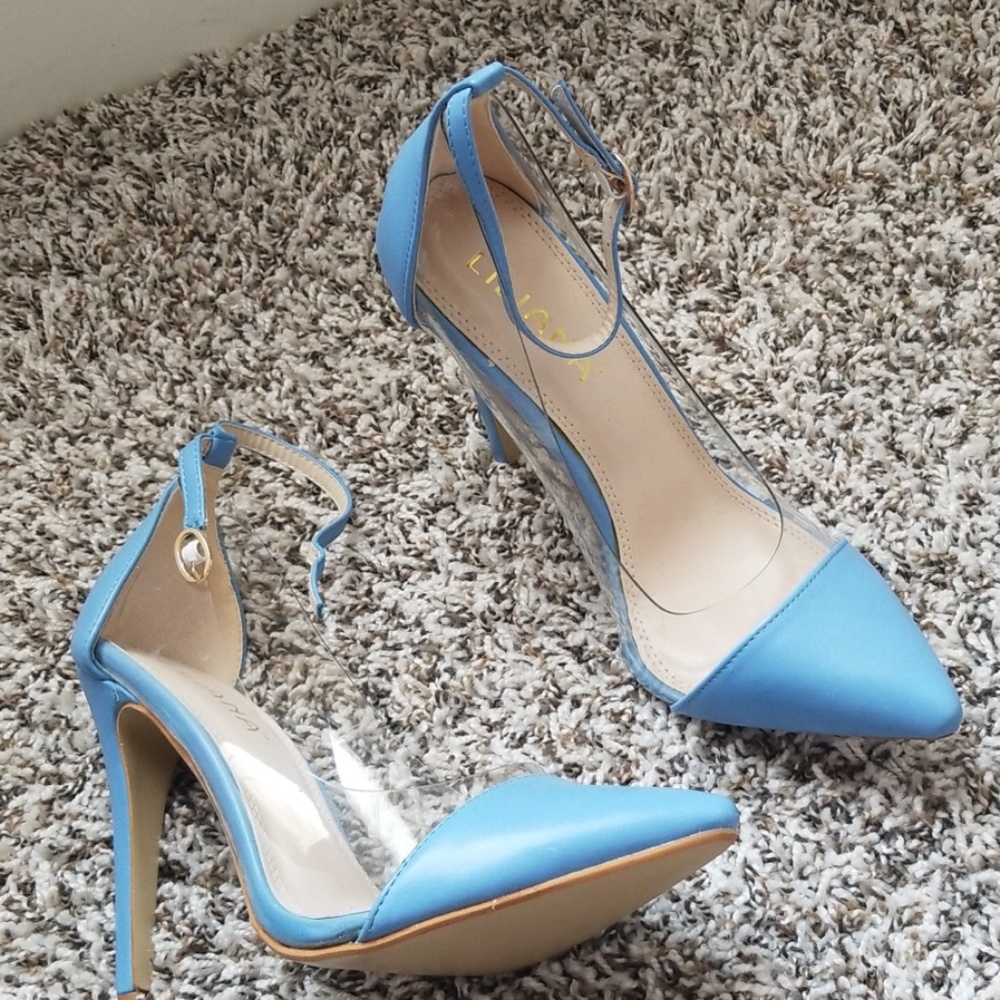 Blue/clear high heels
